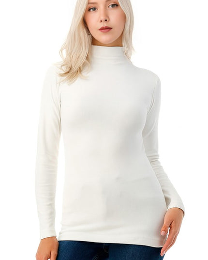 Solid Fleece Mock Neck Top – Fitted Cozy Long Sleeve