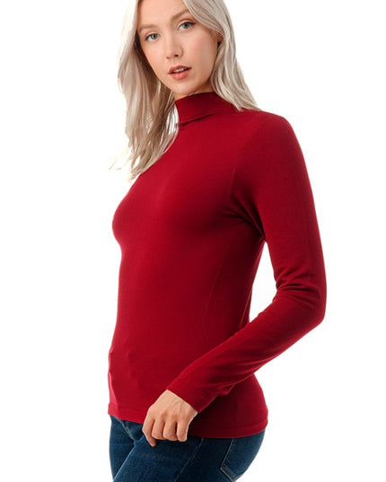 Solid Fleece Mock Neck Top – Fitted Cozy Long Sleeve