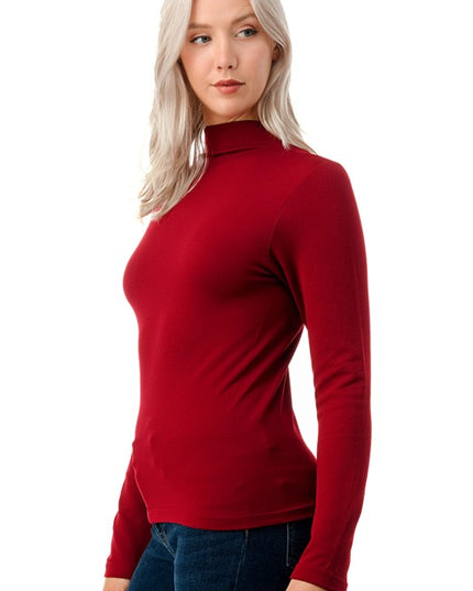 Solid Fleece Mock Neck Top – Fitted Cozy Long Sleeve