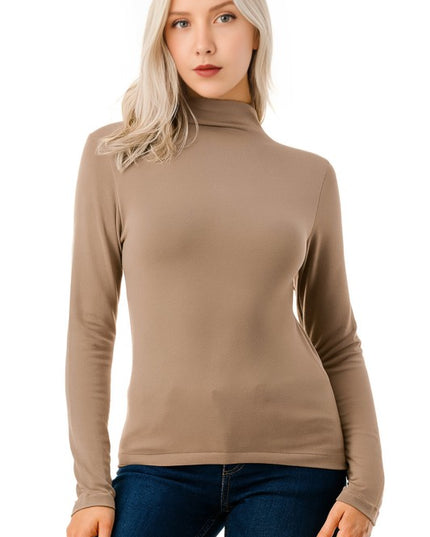 Solid Fleece Mock Neck Top – Fitted Cozy Long Sleeve