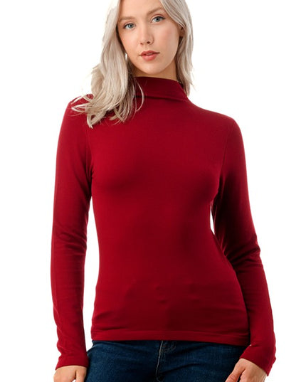 Solid Fleece Mock Neck Top – Fitted Cozy Long Sleeve