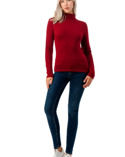 Solid Fleece Mock Neck Top – Fitted Cozy Long Sleeve
