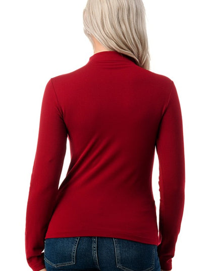 Solid Fleece Mock Neck Top – Fitted Cozy Long Sleeve
