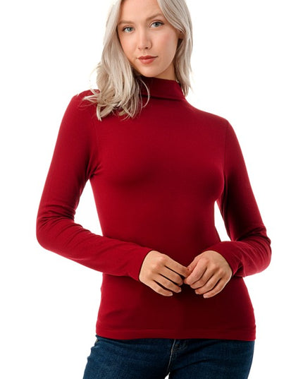 Solid Fleece Mock Neck Top – Fitted Cozy Long Sleeve