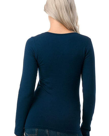 Solid Fleece Round Neck Long Sleeve Top – Soft Cozy Fit