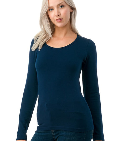 Solid Fleece Round Neck Long Sleeve Top – Soft Cozy Fit