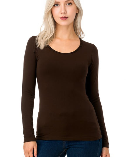 Solid Fleece Round Neck Long Sleeve Top – Soft Cozy Fit