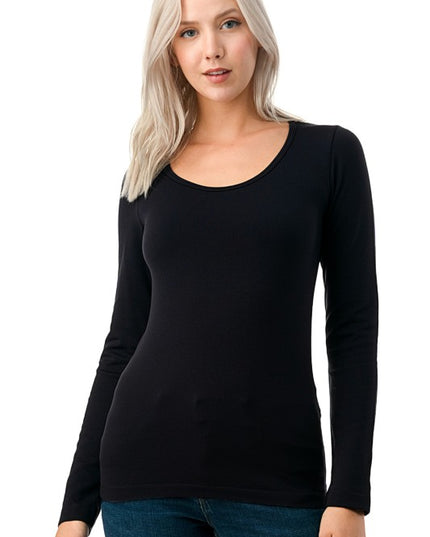 Solid Fleece Round Neck Long Sleeve Top – Soft Cozy Fit
