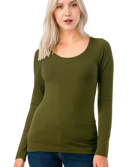 Solid Fleece Round Neck Long Sleeve Top – Soft Cozy Fit