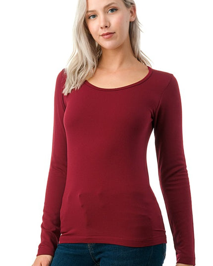 Solid Fleece Round Neck Long Sleeve Top – Soft Cozy Fit