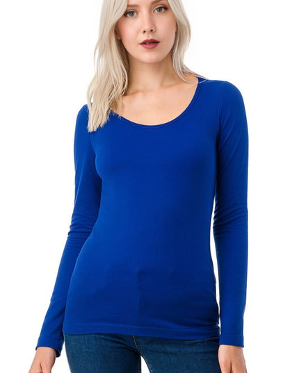 Solid Fleece Round Neck Long Sleeve Top – Soft Cozy Fit