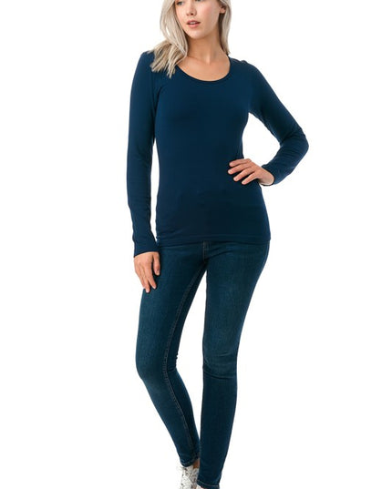 Solid Fleece Round Neck Long Sleeve Top – Soft Cozy Fit