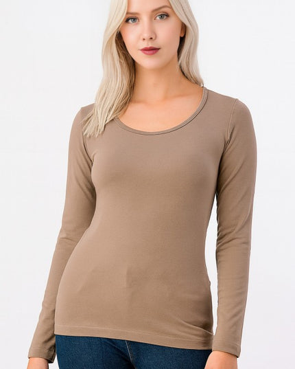 Solid Fleece Round Neck Long Sleeve Top – Soft Cozy Fit