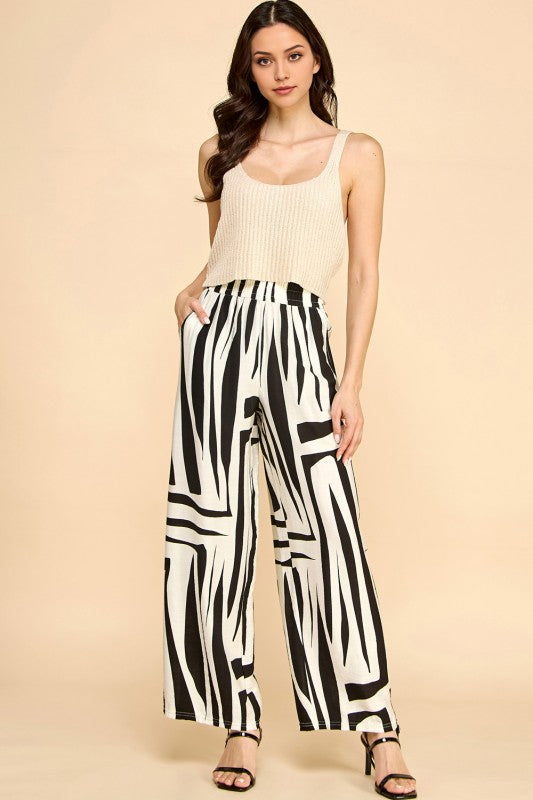 LELIS-09 UNIQUE PRINT WIDE LEG PANTS