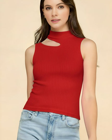 RT1007 RIB CUTOUT MOCK NECK TOP