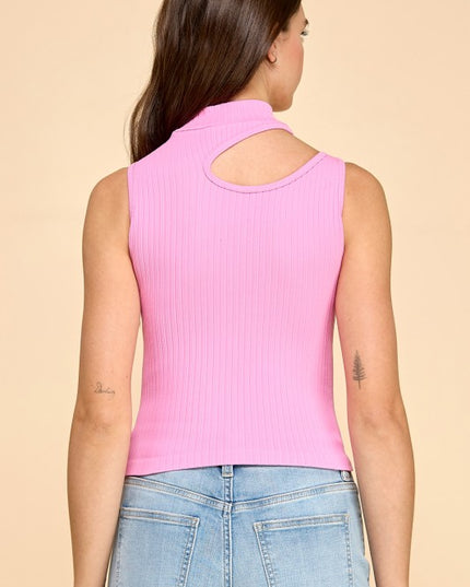 RT1007 RIB CUTOUT MOCK NECK TOP