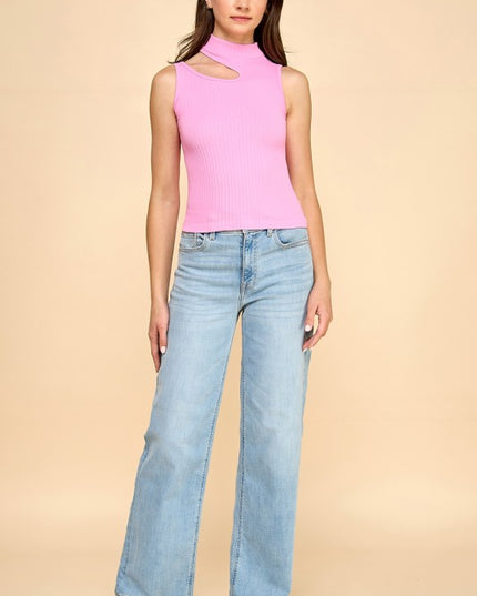 RT1007 RIB CUTOUT MOCK NECK TOP