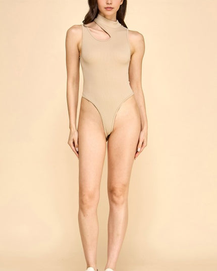 BST1007 RIB CUTOUT MOCK NECK BODYSUIT