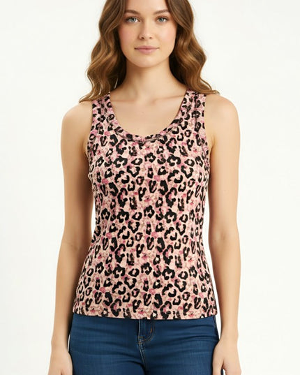 Leopard Print Tank Top – Fitted Stretch Sleeveless Top