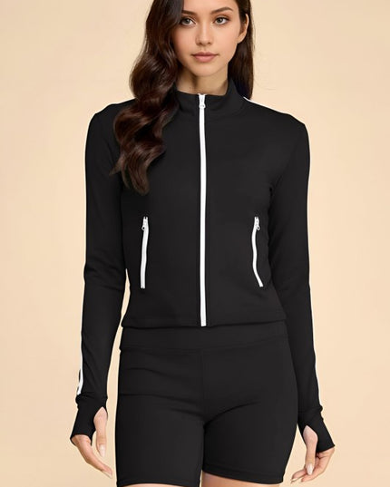 LU705SET YOGA FABRIC CONTRAST JACKET & SHORT SETS