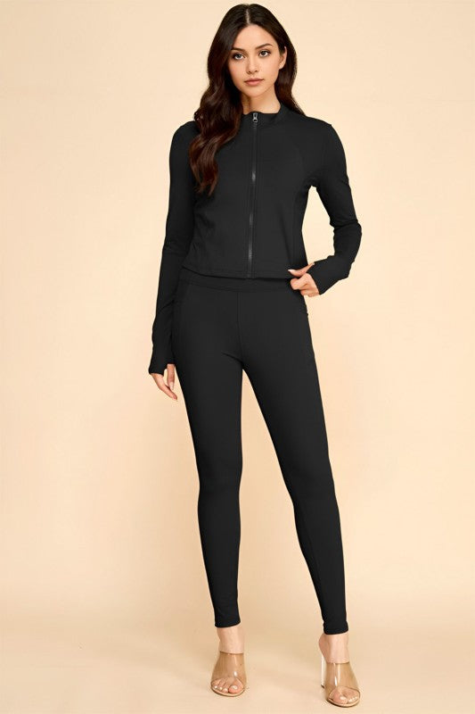 Active Yoga Set – Zip-Up Jacket & High Waist Leggings
