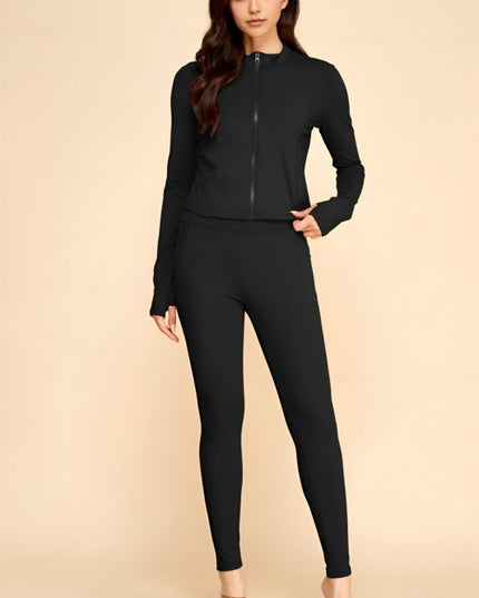 Active Yoga Set – Zip-Up Jacket & High Waist Leggings