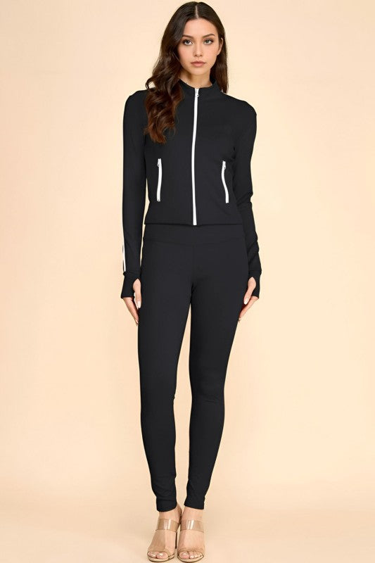 LU700-SET YOGA FABRIC CONTRAST JACKET & YOGA LEGGINGS SETS