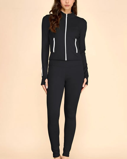 LU700-SET YOGA FABRIC CONTRAST JACKET & YOGA LEGGINGS SETS