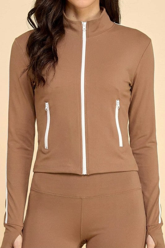 LU700-SET YOGA FABRIC CONTRAST JACKET & YOGA LEGGINGS SETS