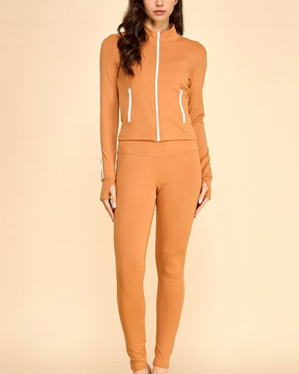 LU700-SET YOGA FABRIC CONTRAST JACKET & YOGA LEGGINGS SETS