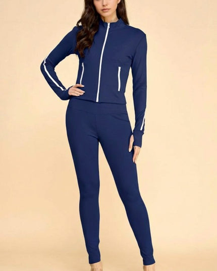 LU700-SET YOGA FABRIC CONTRAST JACKET & YOGA LEGGINGS SETS