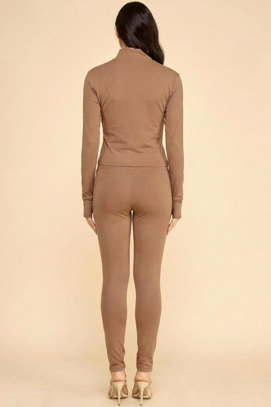 LU700-SET YOGA FABRIC CONTRAST JACKET & YOGA LEGGINGS SETS