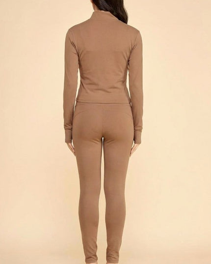 LU700-SET YOGA FABRIC CONTRAST JACKET & YOGA LEGGINGS SETS