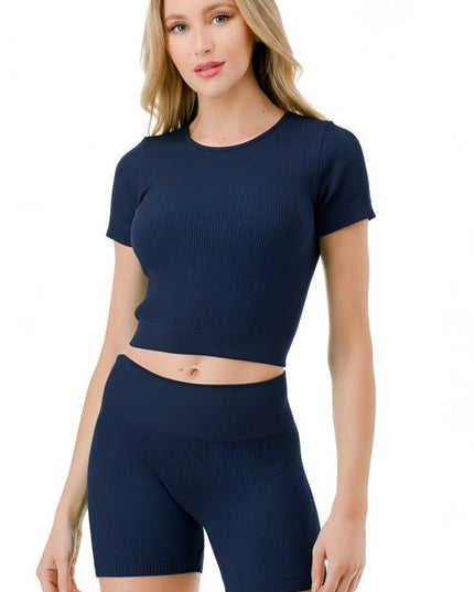 SET11-RIB SOLID RIB 2PC SHORT SETS