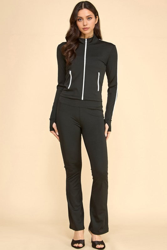 LU701-SET YOGA FABRIC CONTRAST JACKET & YOGA FLARE PANT SETS