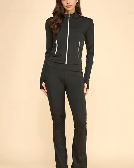 LU701-SET YOGA FABRIC CONTRAST JACKET & YOGA FLARE PANT SETS