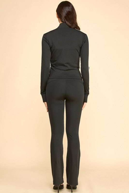 LU701-SET YOGA FABRIC CONTRAST JACKET & YOGA FLARE PANT SETS