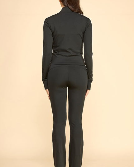LU701-SET YOGA FABRIC CONTRAST JACKET & YOGA FLARE PANT SETS