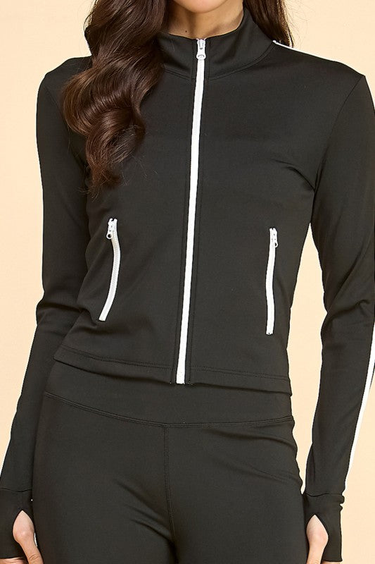 LU701-SET YOGA FABRIC CONTRAST JACKET & YOGA FLARE PANT SETS