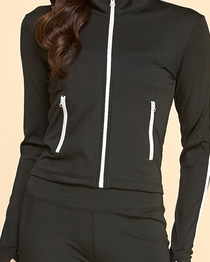 LU701-SET YOGA FABRIC CONTRAST JACKET & YOGA FLARE PANT SETS