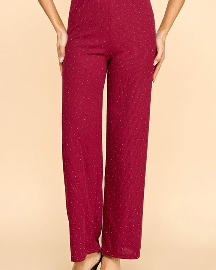 R10S ALL OVER RHINESTONE STRAIGHT PANTS