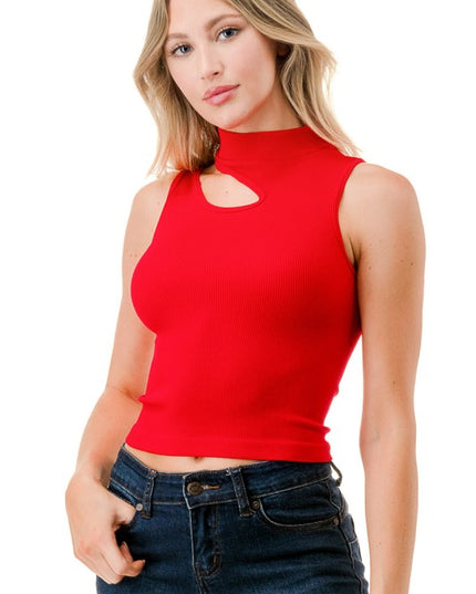 NT1007 SEAMLESS CUTOUT MOCK NECK TOP