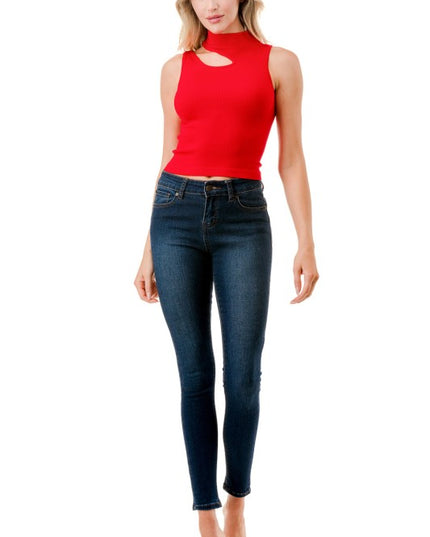 NT1007 SEAMLESS CUTOUT MOCK NECK TOP