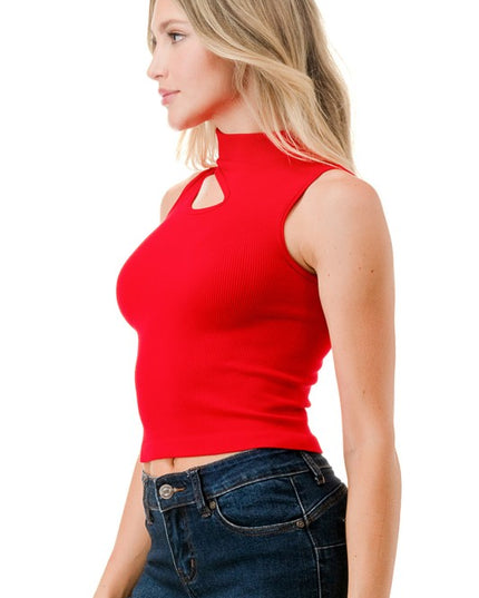 NT1007 SEAMLESS CUTOUT MOCK NECK TOP