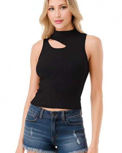 NT1007 SEAMLESS CUTOUT MOCK NECK TOP