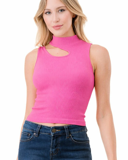 NT1007 SEAMLESS CUTOUT MOCK NECK TOP