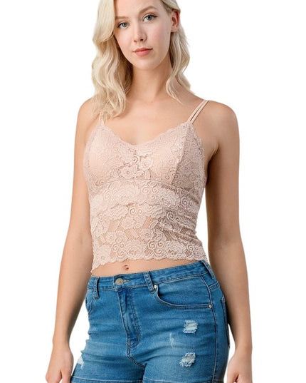 PLUS LB-11L Floral Lace Double Strap Tank Top – Feminine Fit