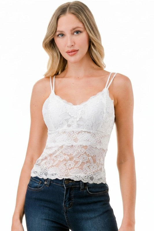 PLUS LB-11L Floral Lace Double Strap Tank Top – Feminine Fit