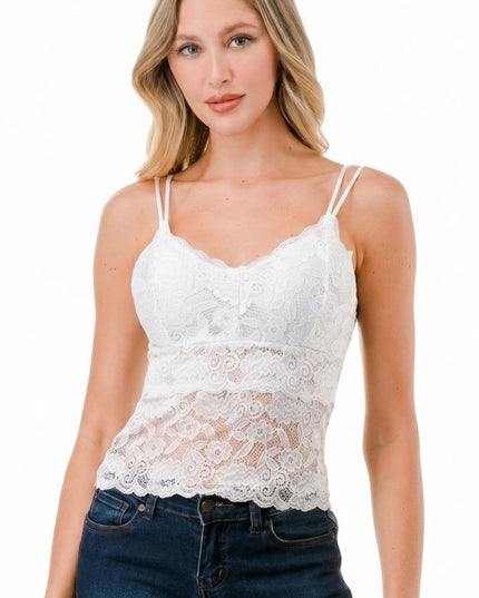 PLUS LB-11L Floral Lace Double Strap Tank Top – Feminine Fit