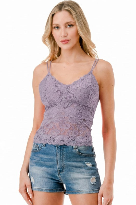 PLUS LB-11L Floral Lace Double Strap Tank Top – Feminine Fit